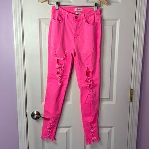 Neon Pink Heavily Distressed Jegging Size 27